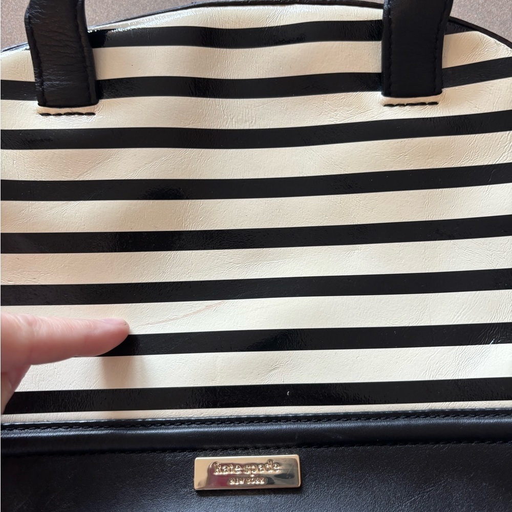 Kate Spade Chelsea Park Patent Striped Black Leather Bottom Purse - Picture 10 of 10